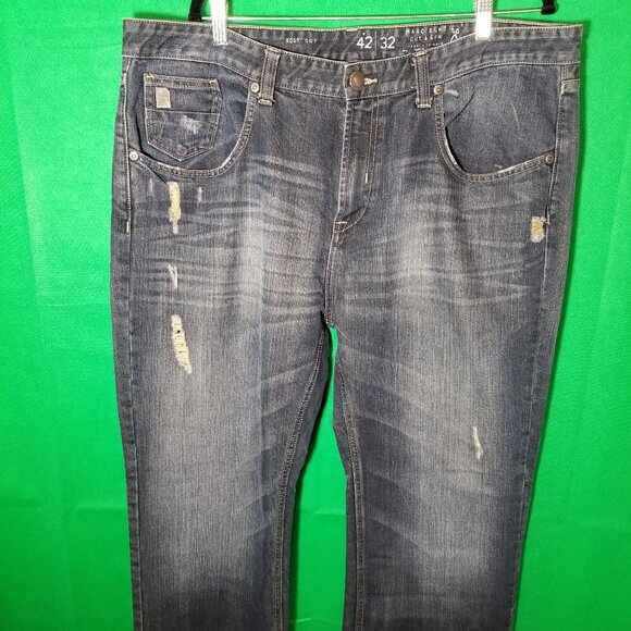 Marc Ecko Other - Marc Ecko Jeans Men Cut & Sew Bootcut Denim Blue 42x32 Wide Leg Retro Distressed